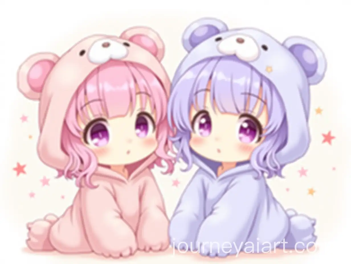 Two-Anime-Girls-in-Panda-Hoodies-with-Pastel-Hair-and-Kawaii-Expression