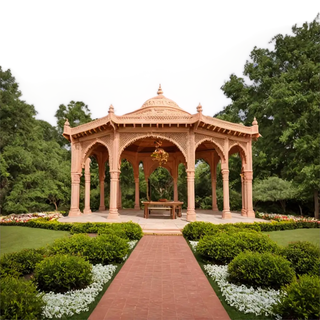 Outdoor-Wedding-Pavilion-PNG-Rajasthani-Mandap-with-Jaali-Screens-and-Domed-Structures