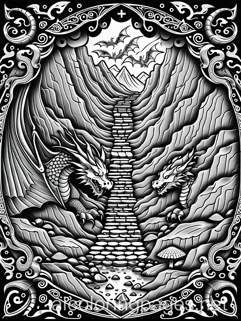 Dragon-Cavern-Coloring-Page-with-Ancient-Runes-and-Treasure