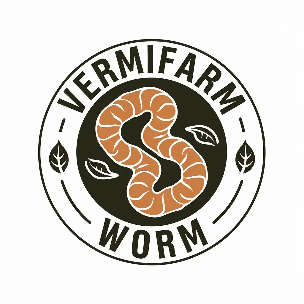 a vector logo design,with the text "Vermifarm Worm", main symbol:earthworm,Moderate,be used in Organic fertilizer industry,clear background