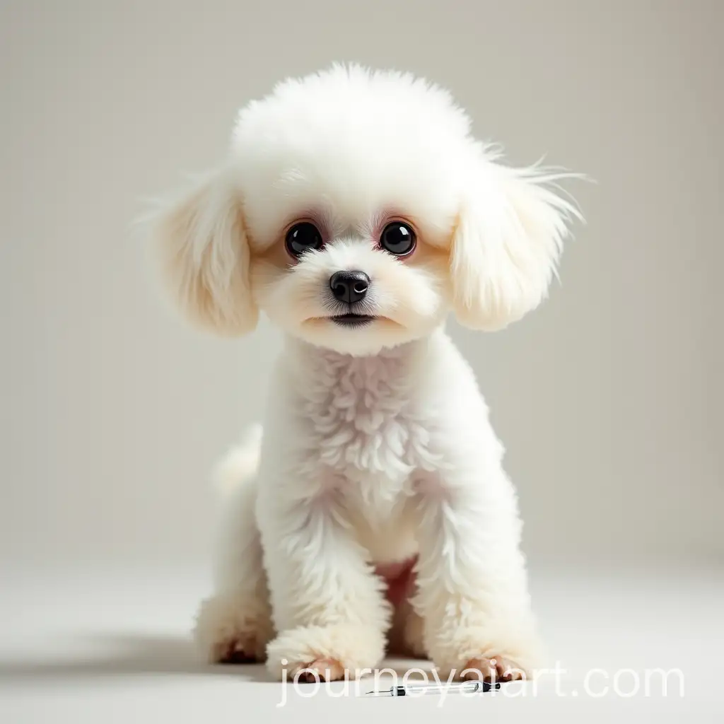 Fluffy-White-Poodle-with-Syringe-Showing-Gentle-Care