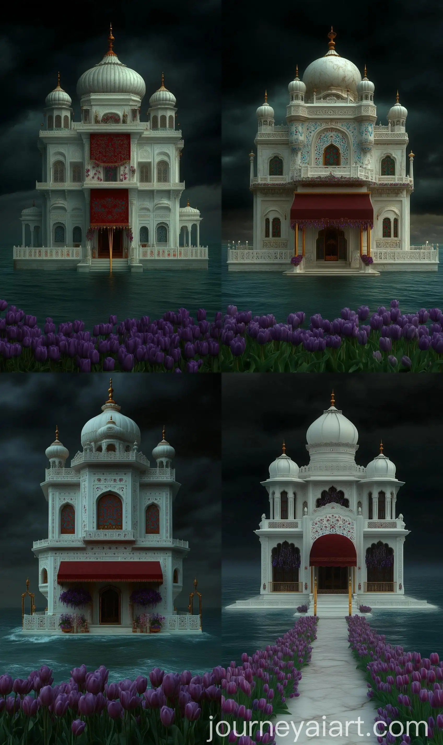 Front-View-of-Harmandir-Sahib-Gurdwara-Surrounded-by-Endless-Ocean