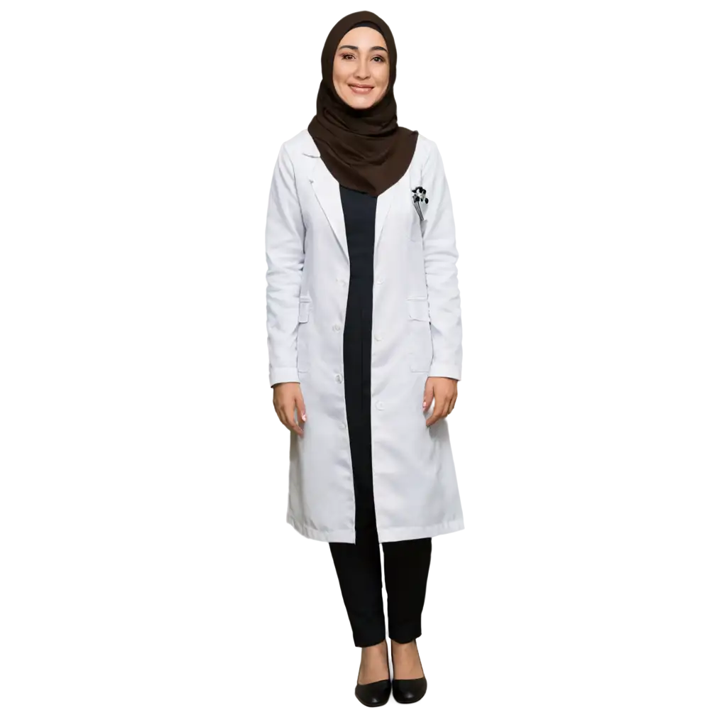 Young-Female-Doctor-in-Brown-and-White-Hijab-PNG-Image-Medical-Diversity-Illustration