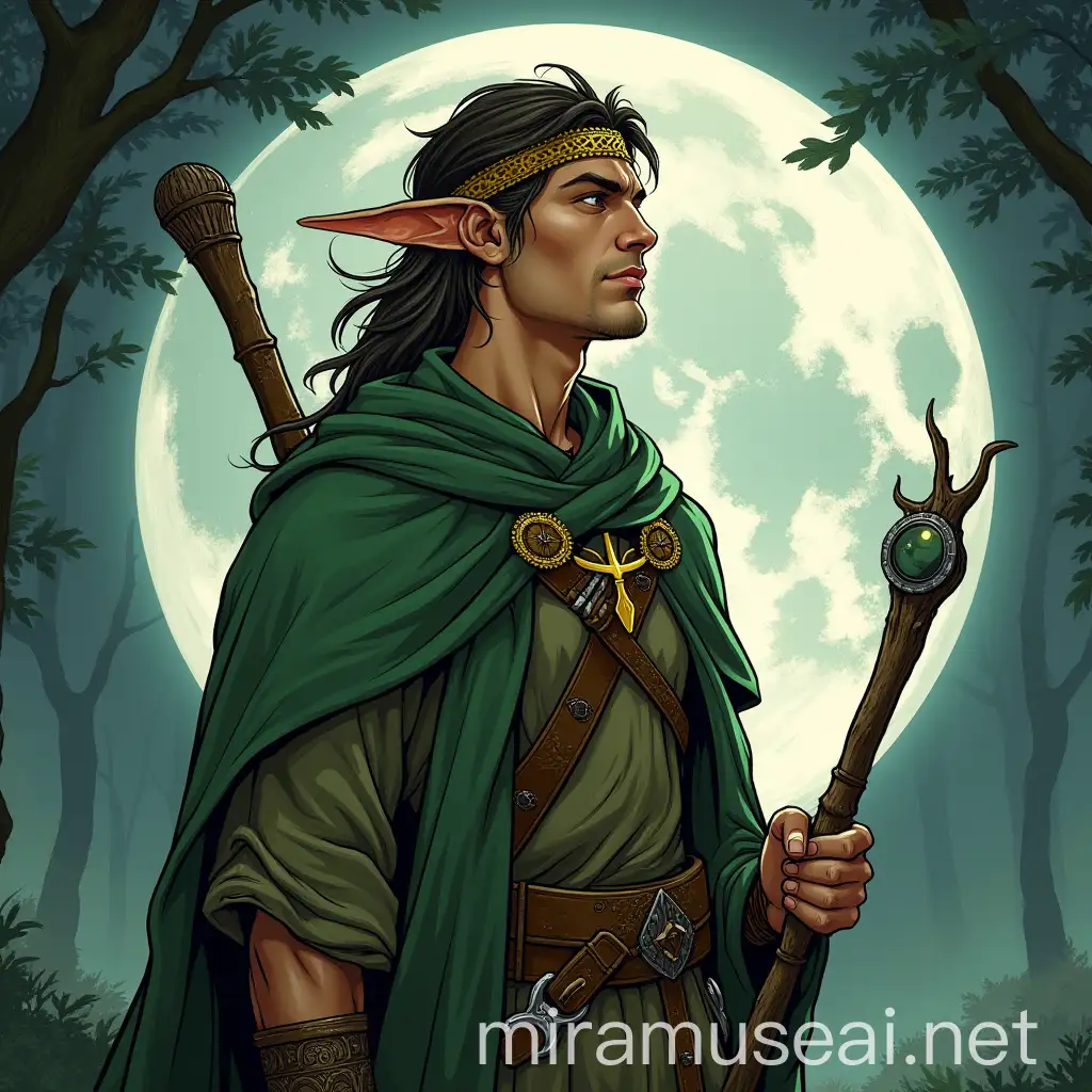 Comic Style Male WoodElf Druid Portrait Dungeons and Dragons