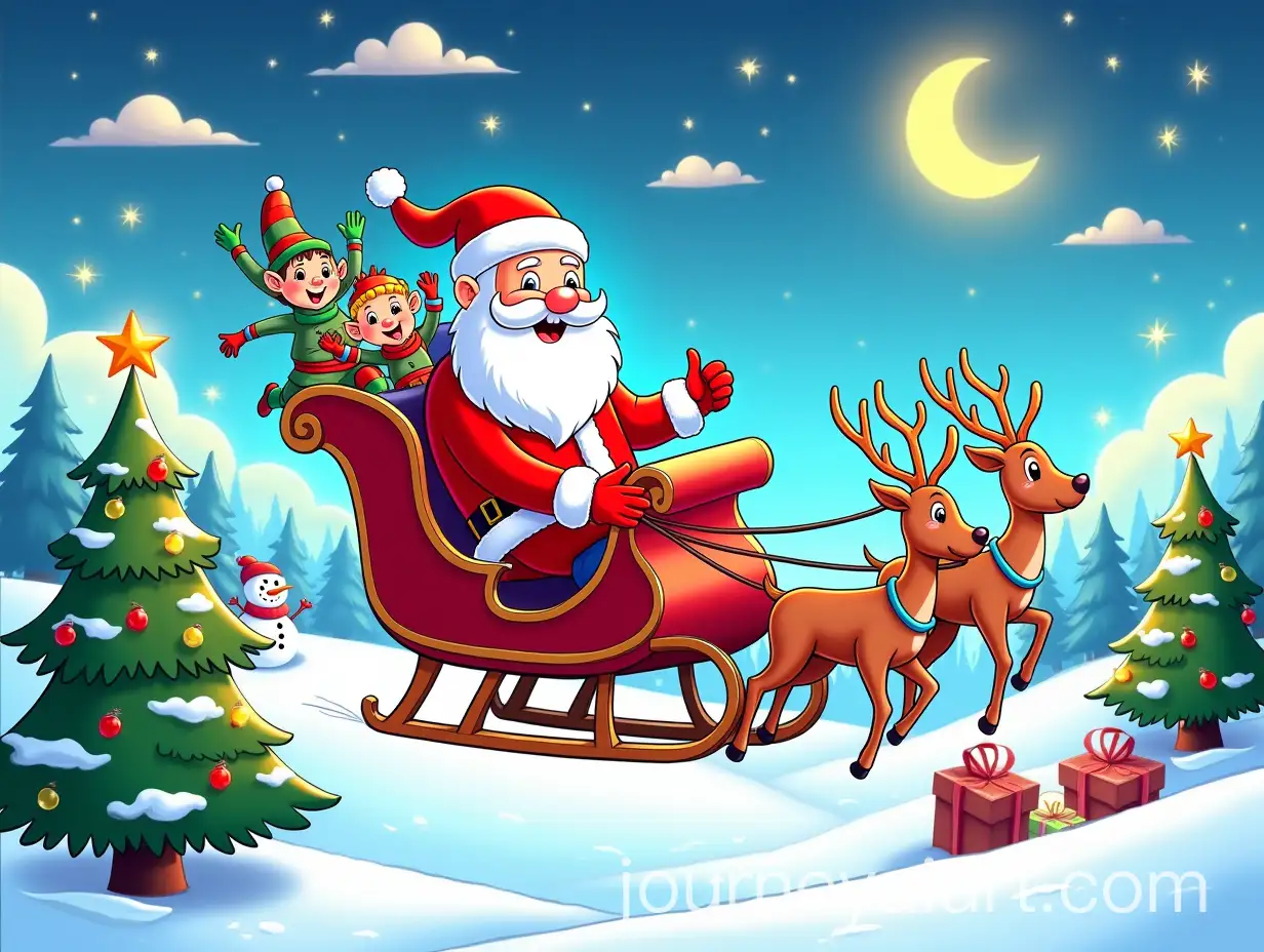 Whimsical-Christmas-Scene-with-Santa-Reindeer-and-Festive-Characters