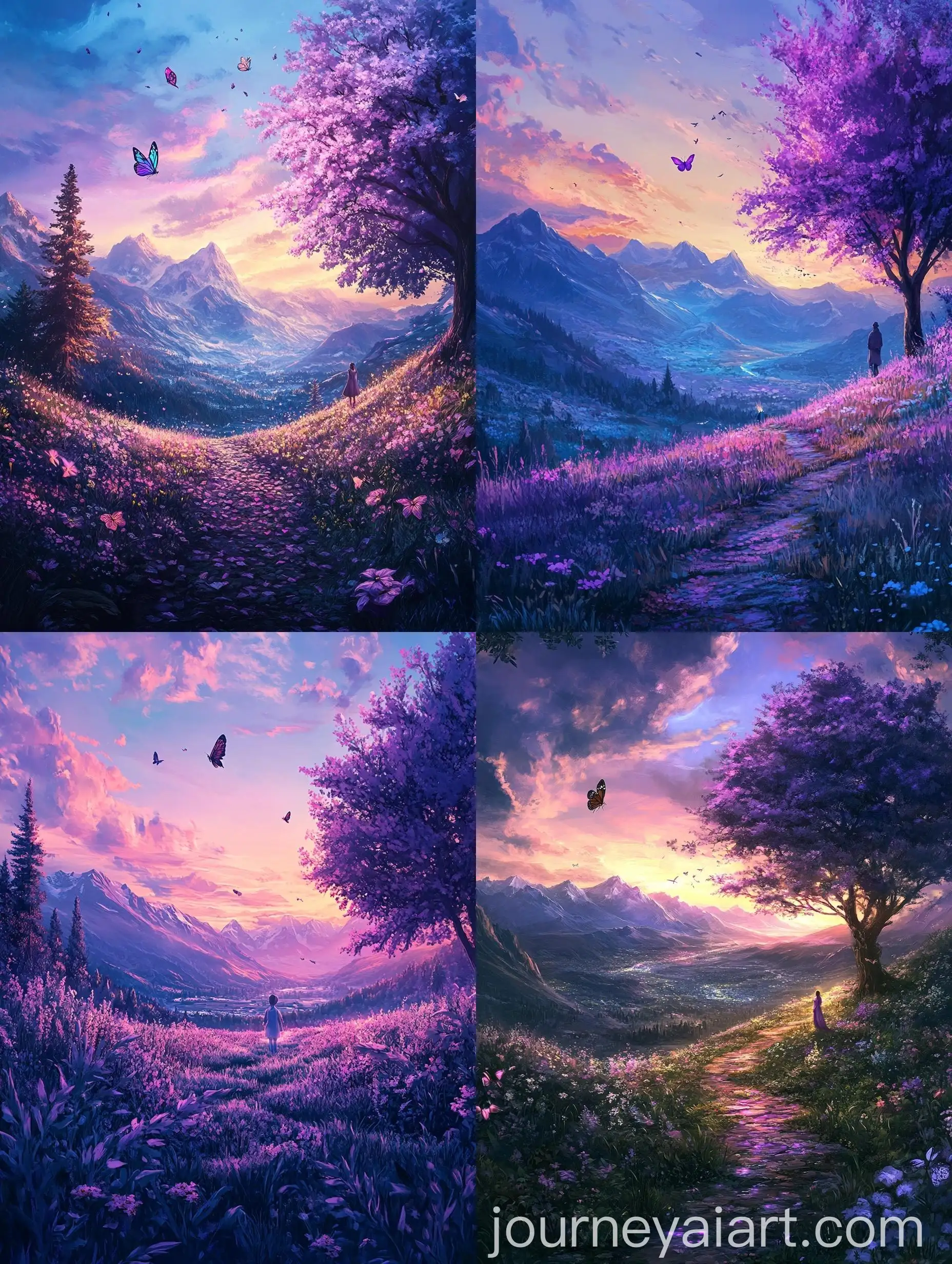 Vivid-Garden-Landscape-with-Purpleleaved-Tree-and-Mountain-Vista