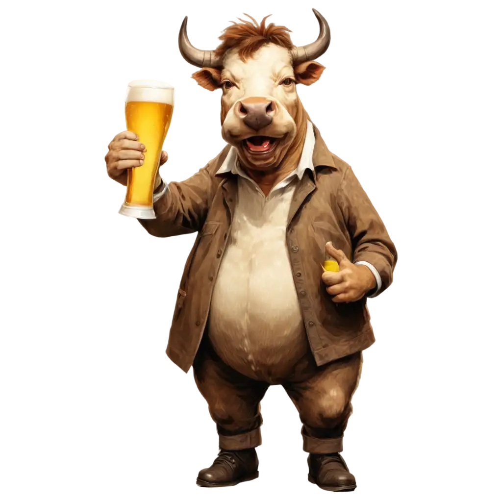 happy bull drinking beer