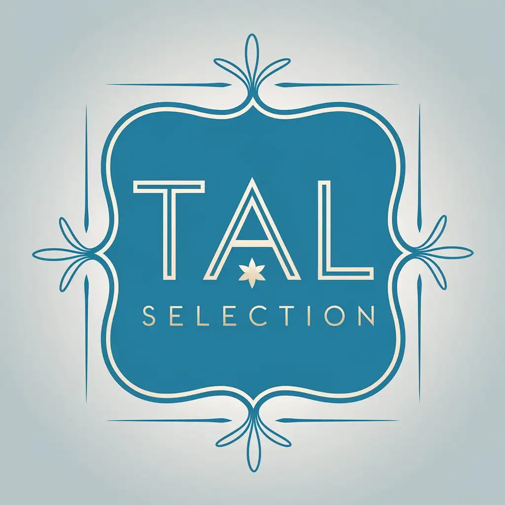 LOGO-Design-for-Tal-Selection-Bright-Lake-Blue-Text-with-Minimalistic-Floral-Border