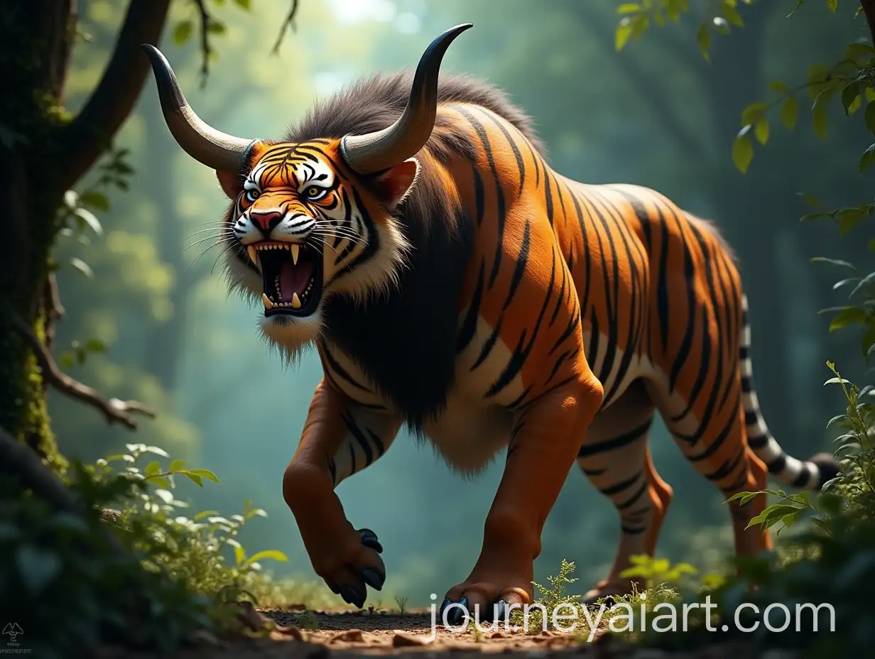 Hybrid-Creature-of-Tiger-and-Bull-Roaring-in-Dense-Jungle