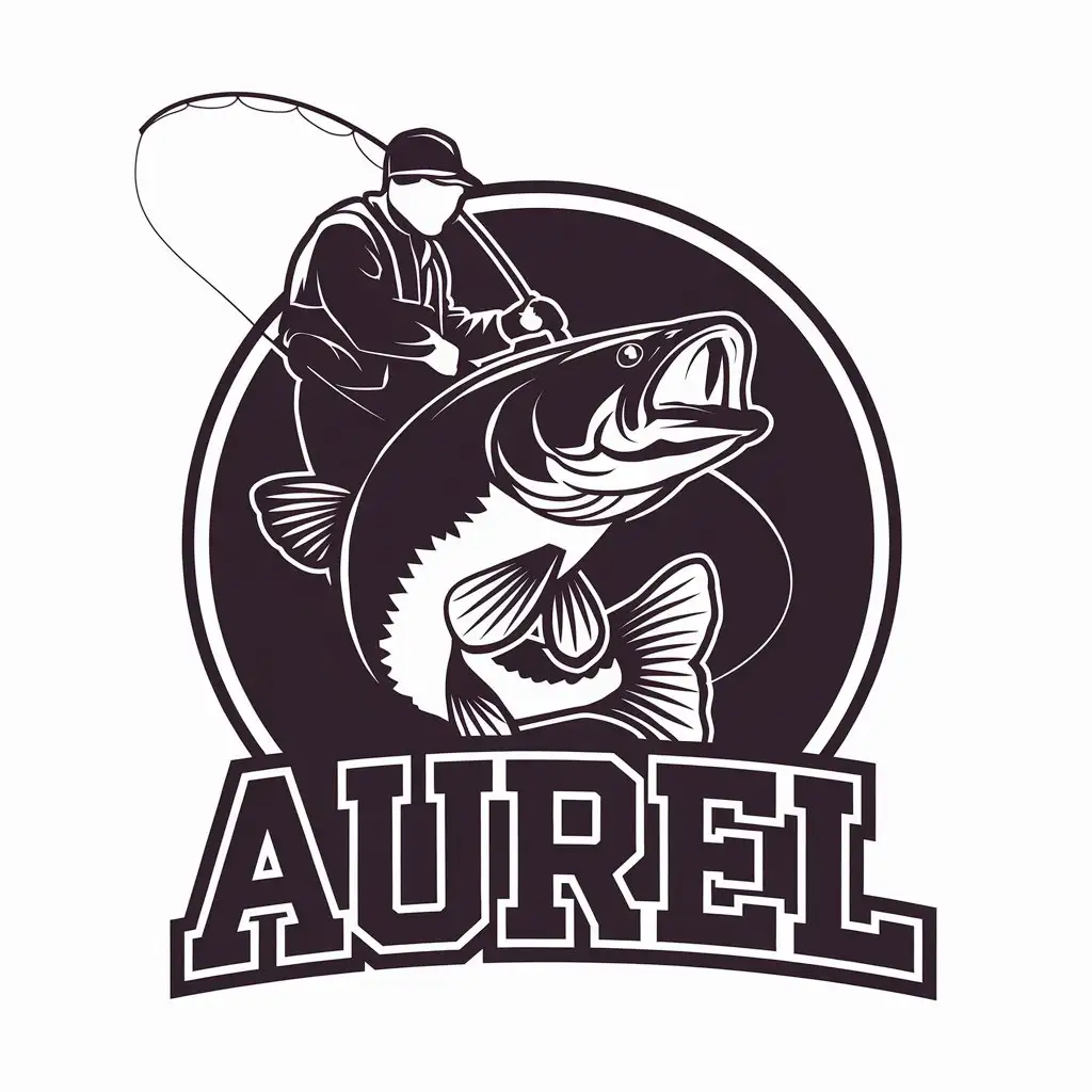 a vector logo design,with the text "Aurel", main symbol:Person fishing for catfish,Moderate,be used in Real Estate industry,clear background