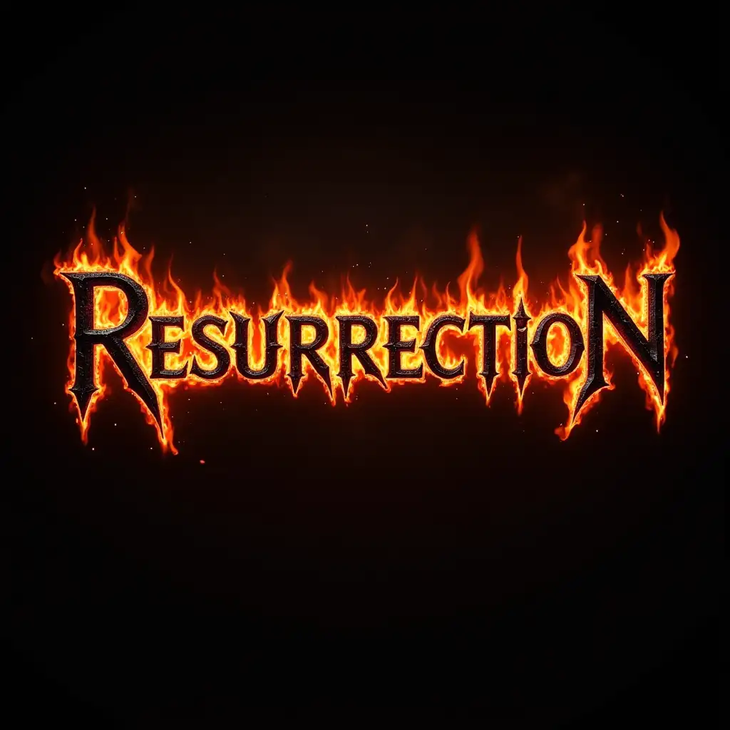 the word RESURRECTION as a Death Metal logo on flames