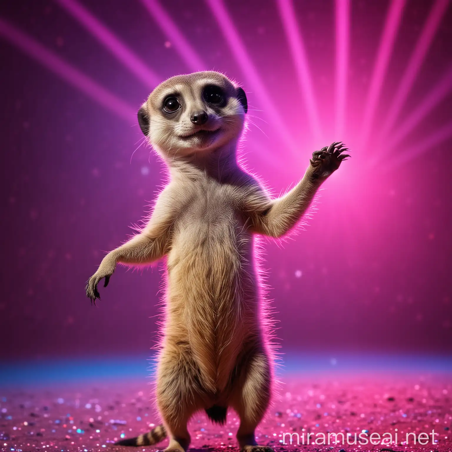 Colorful Disco Dancing Meerkat Under Spotlights