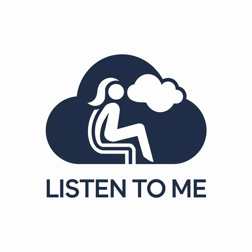 a vector logo design,with the text "LISTEN TO ME", main symbol:Woman cloud chair white listener fragile listens confides sensitive,Moderate,clear background