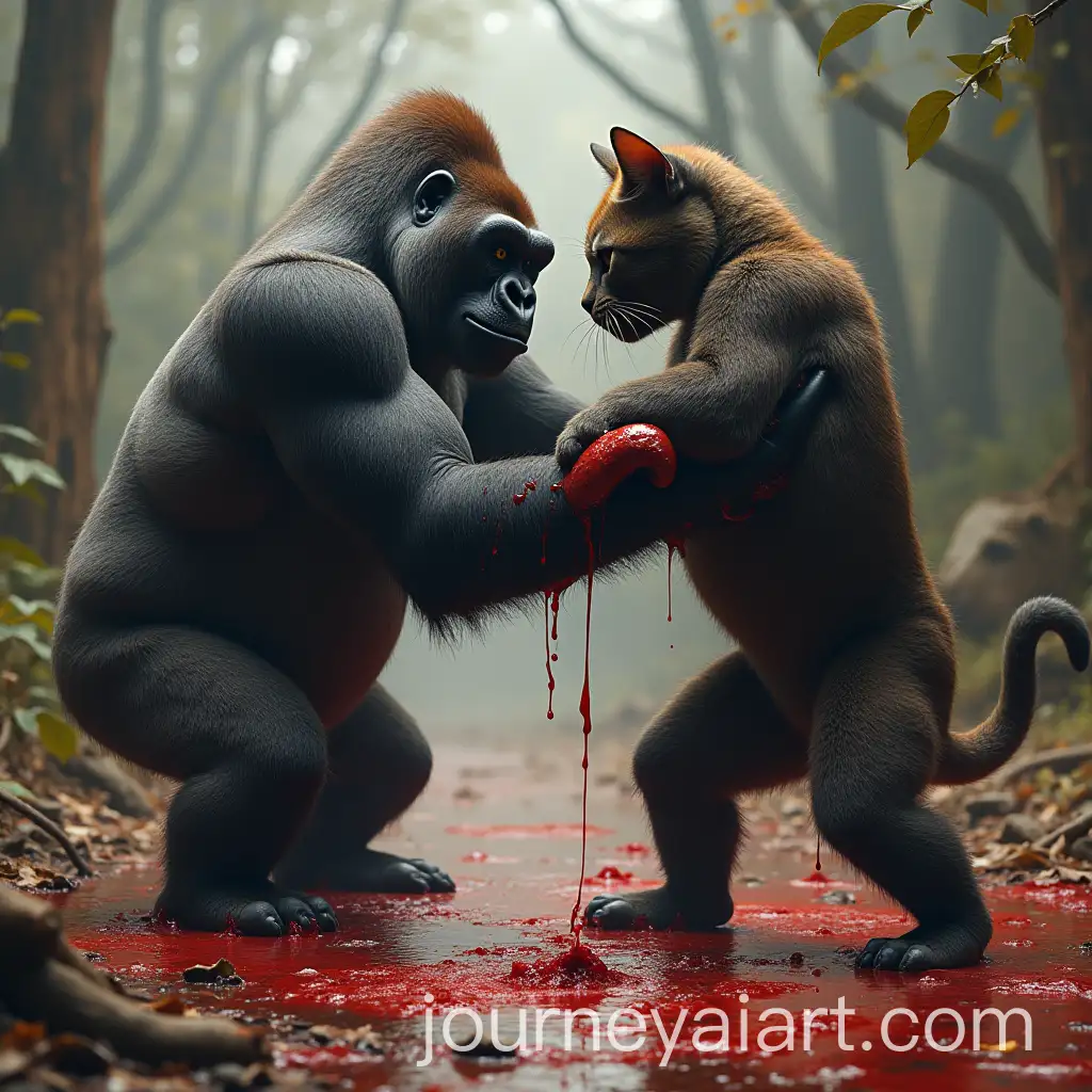 Gorilla-and-Cat-Engaged-in-a-Fierce-Battle
