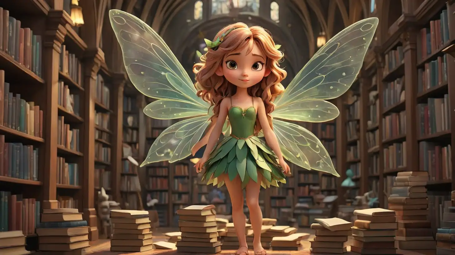 Single Fairy with Books in Enchanted Library