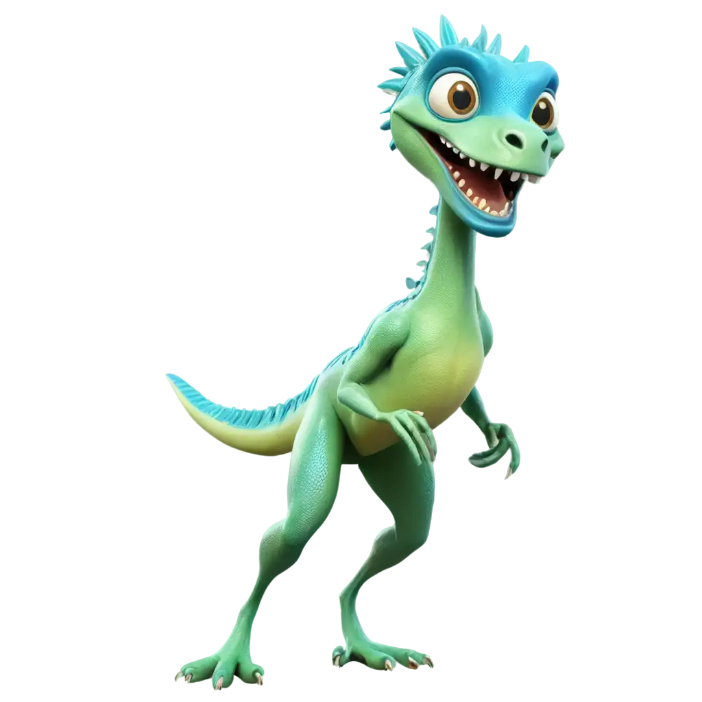 3D-Cartoon-Velociraptor-PNG-Image-in-Bright-Turquoise-and-Lime-Green-Playful-and-Dynamic