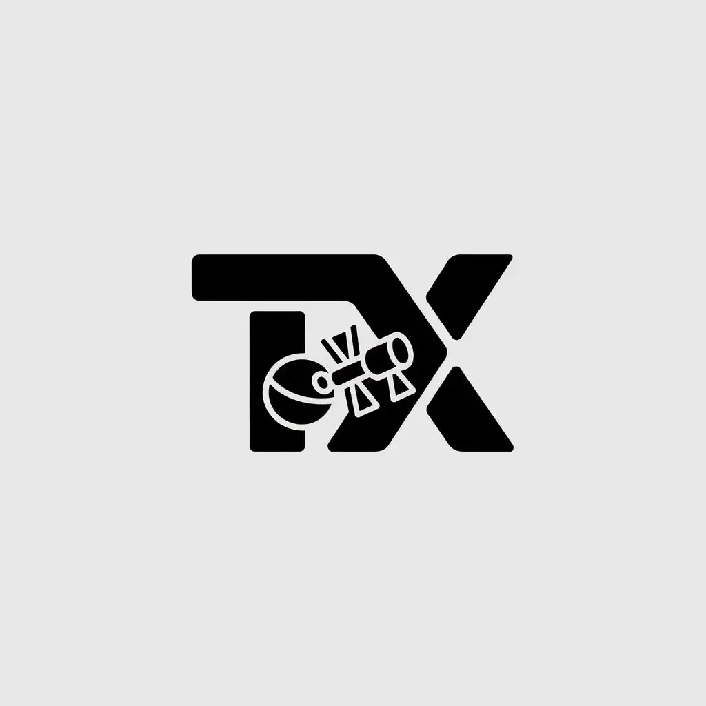 a vector logo design,with the text "TX", main symbol:satellite elements,Minimalistic,be used in Technology industry,clear background