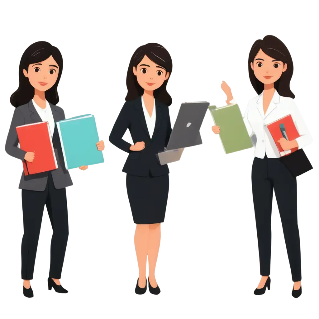 Team-of-Female-Lawyer-Managers-in-Business-Suits-Holding-Folders-and-Scales-PNG-Image-for-Professional-Legal-Illustrations