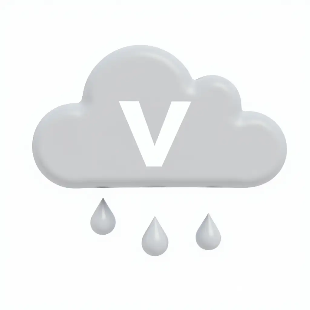 Cloud-Shaped-Like-Letter-V-with-Raindrops-on-White-Background