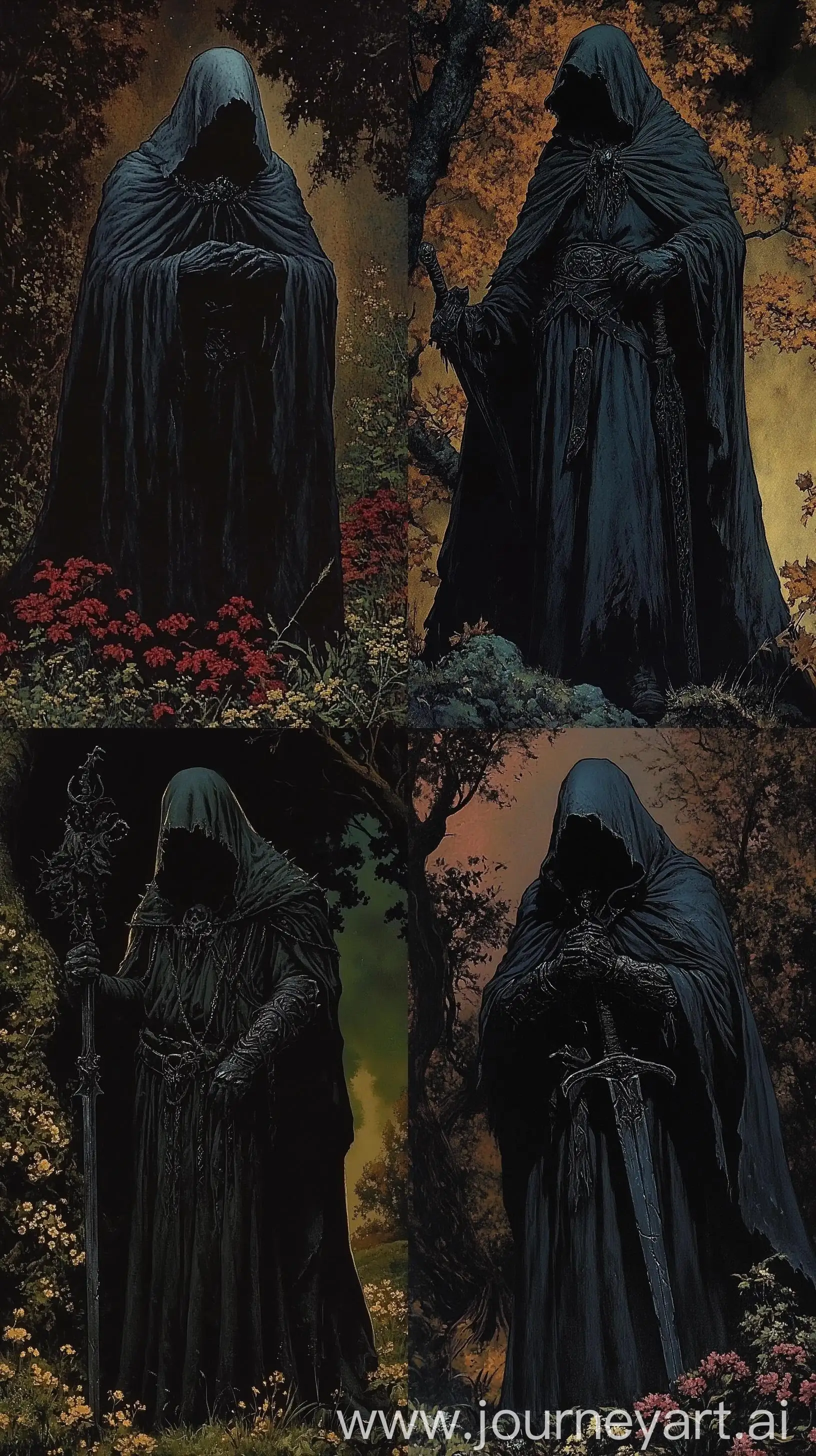 70s-Dark-Fantasy-Hooded-Thief-in-Autumn-Forest