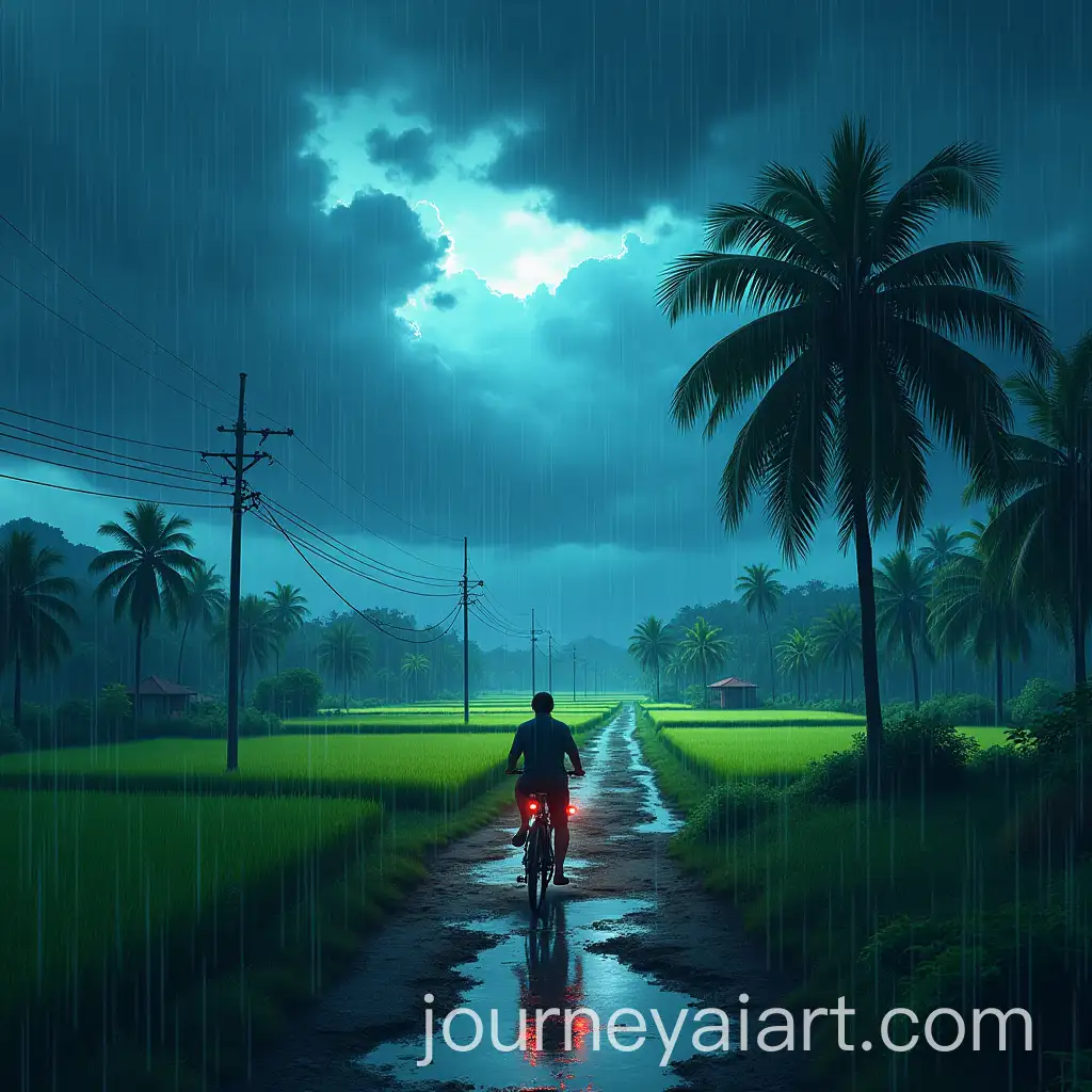 Bicycle-Rider-Navigating-a-Tropical-Rainstorm-in-Lush-Countryside