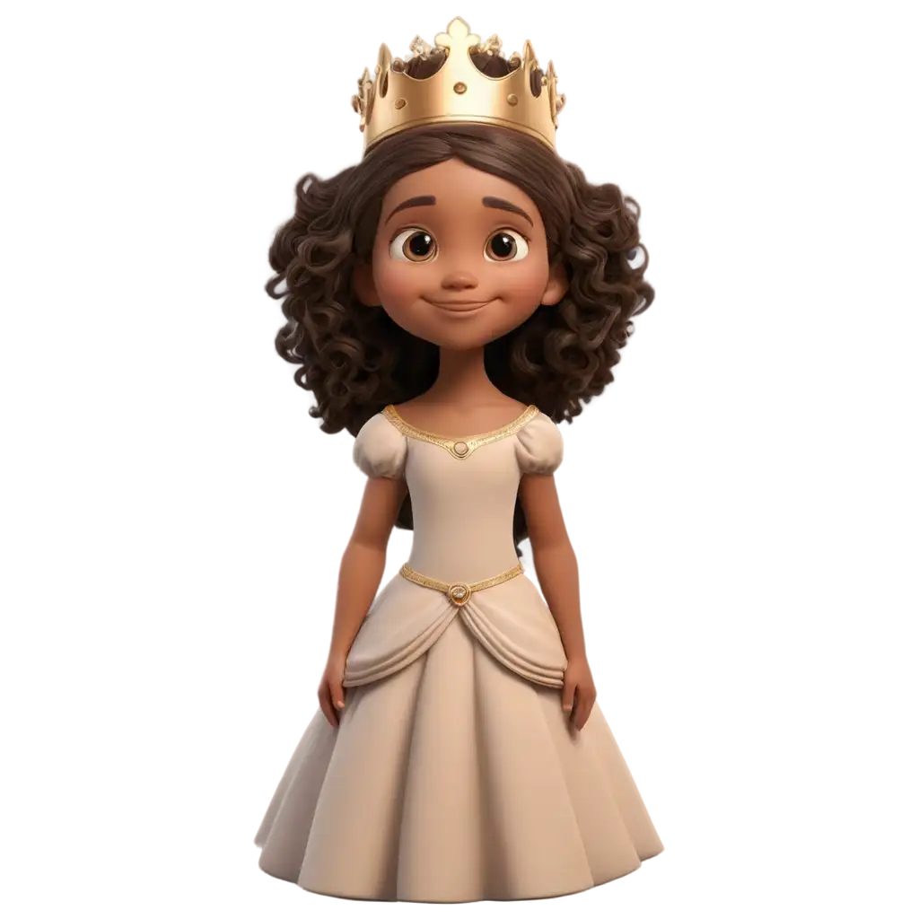 3D-Little-Brown-Girl-with-Princess-Crown-PNG-Delightful-Fantasy-Illustration