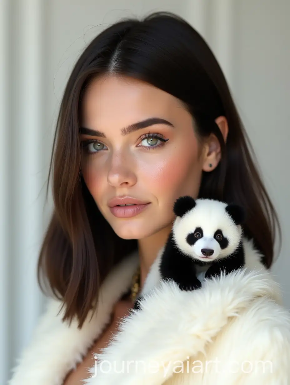 Elegant-DarkHaired-Model-with-Panda-on-Shoulder-in-White-Fur-Coat