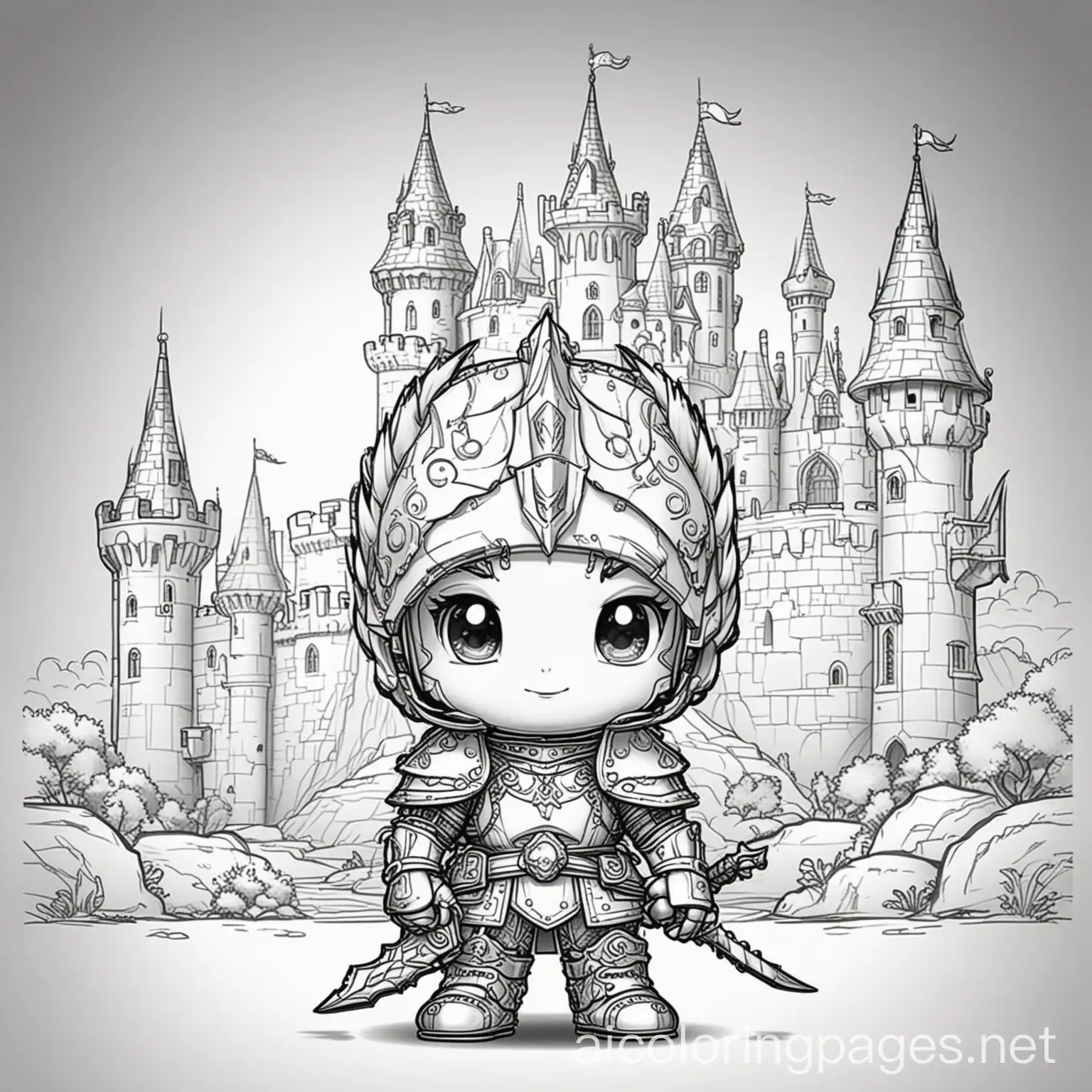 Chibi-Anime-Knight-with-Castle-and-Dragon-in-Cute-Cartoon-Style