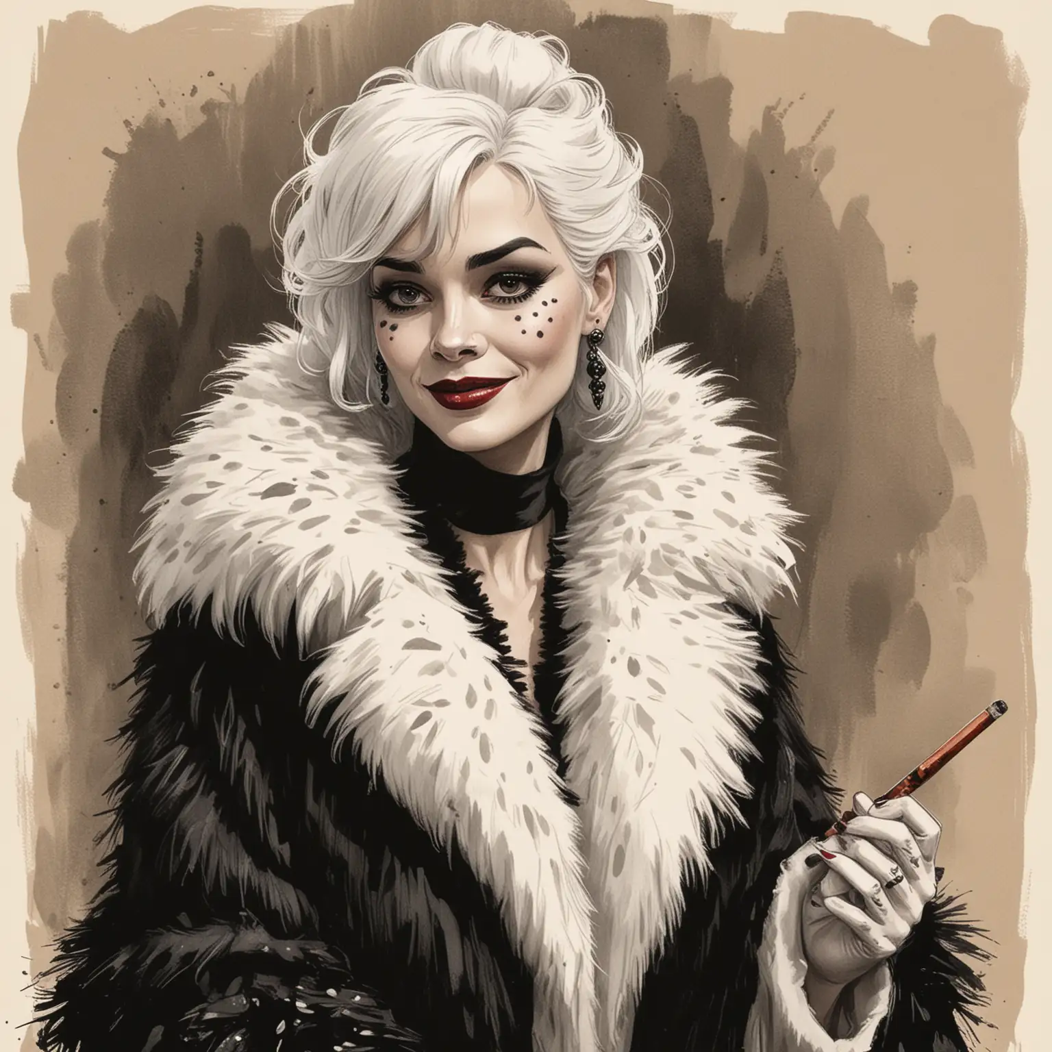 Sketch-of-Cruella-de-Vil-with-Signature-Hair-and-Fur-Coat