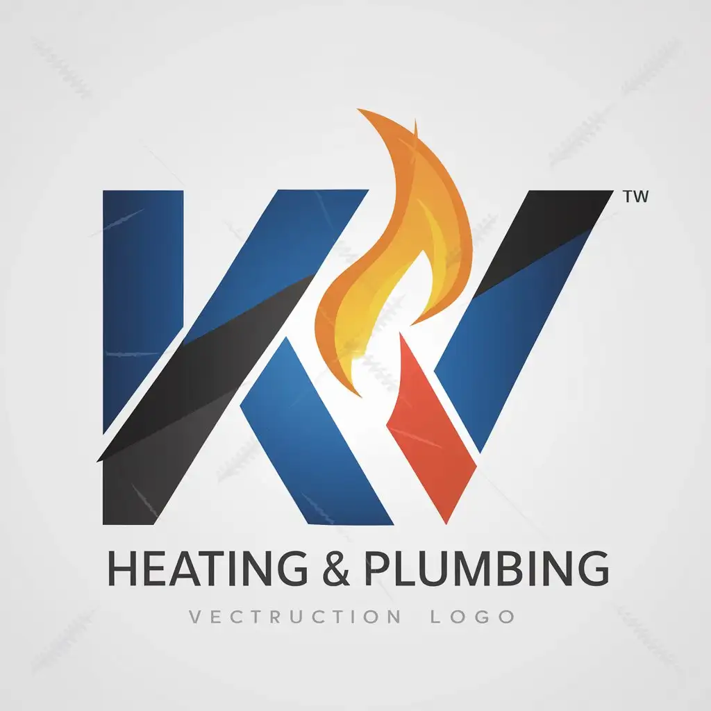 LOGO Design for KV Heating Plumbing Blue and Black with Flame Integrated in K Symbol for Construction Industry