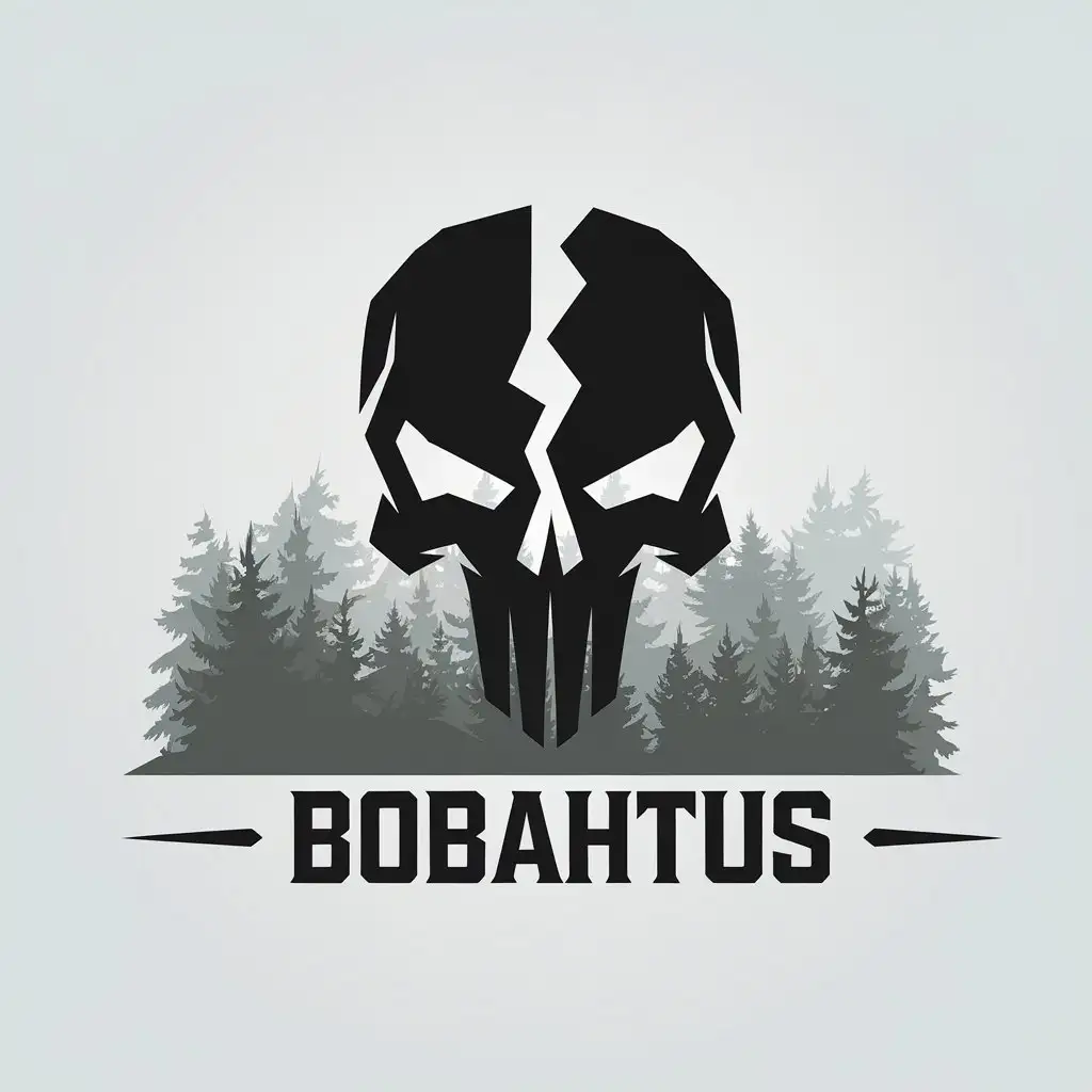 LOGO Design For Private Military Company BOBAHTUS with Minimalistic Split Skull in Fog