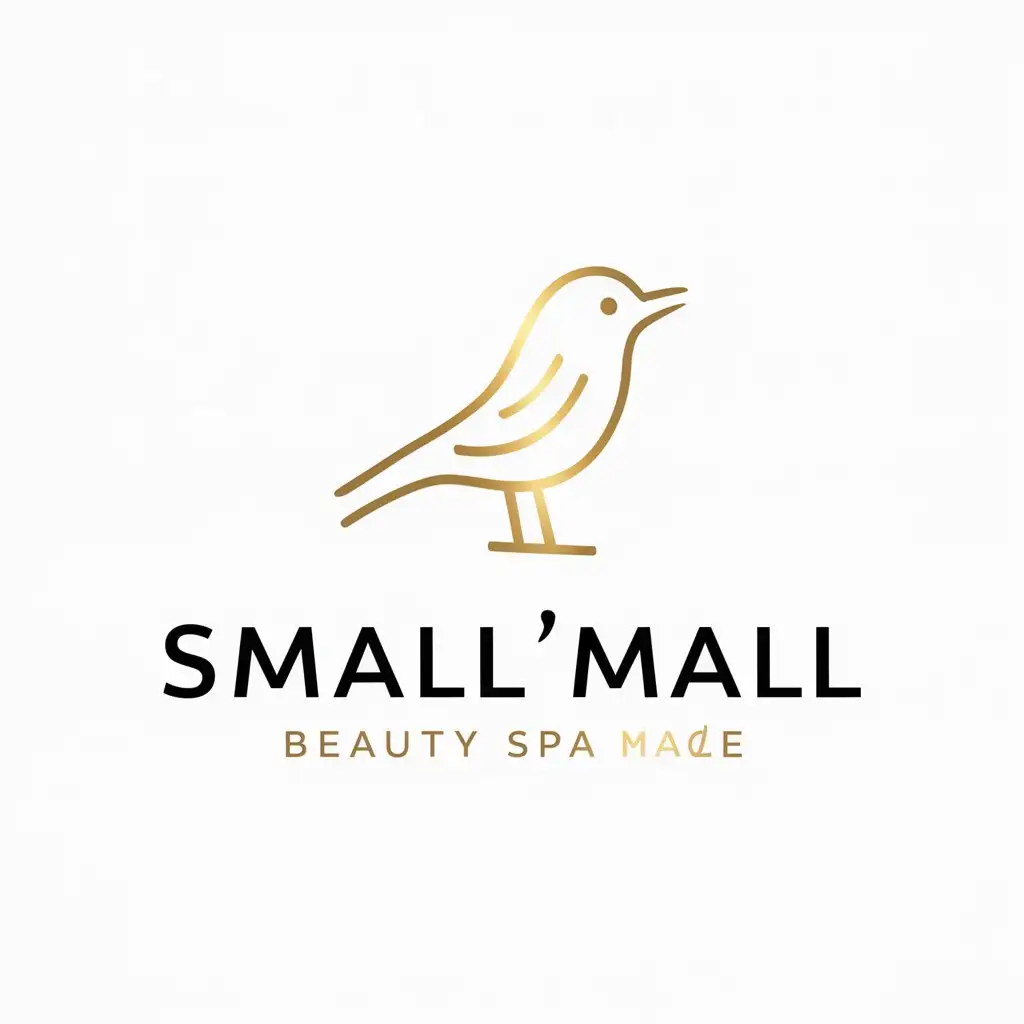 a vector logo design,with the text "SMALL'MALL", main symbol:bird in profile gold color,Moderate,be used in Beauty Spa industry,clear background