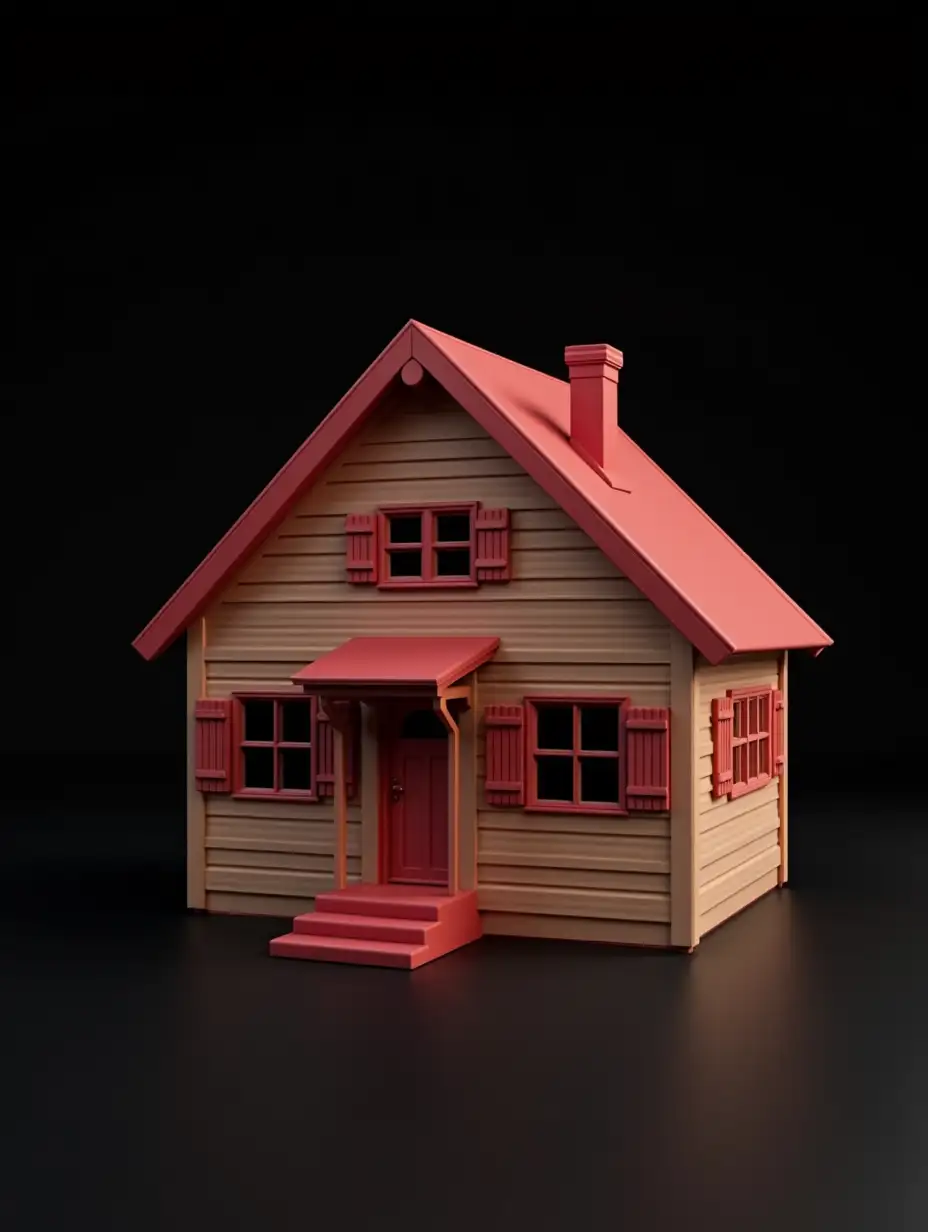 Cozy-Small-House-with-Red-Roof-and-Shutters-on-Black-Background