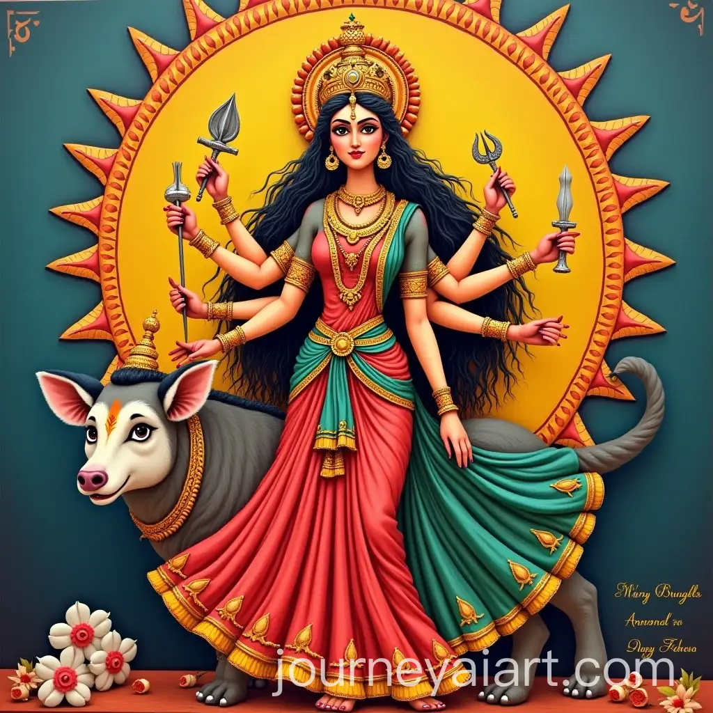 Divine-Goddess-Shailputri-in-Vibrant-Traditional-Indian-Miniature-Style