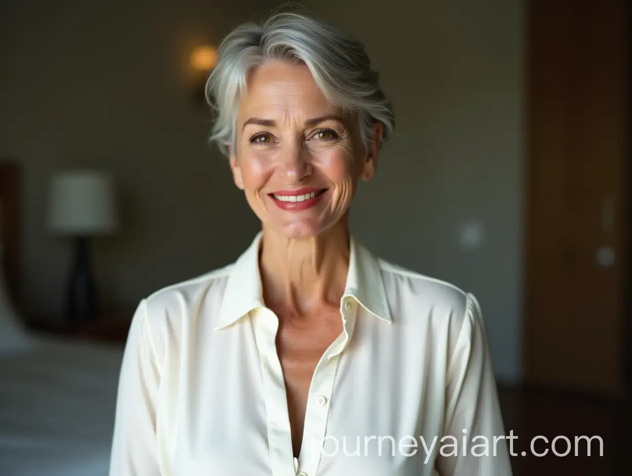 Elegant-Older-Woman-with-Short-Gray-Hair-and-Red-Lipstick-in-a-White-Blouse