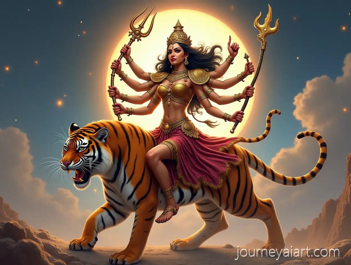 Fierce-Warrior-Goddess-Chandraghanta-Riding-Tiger-in-Celestial-Battle-Scene
