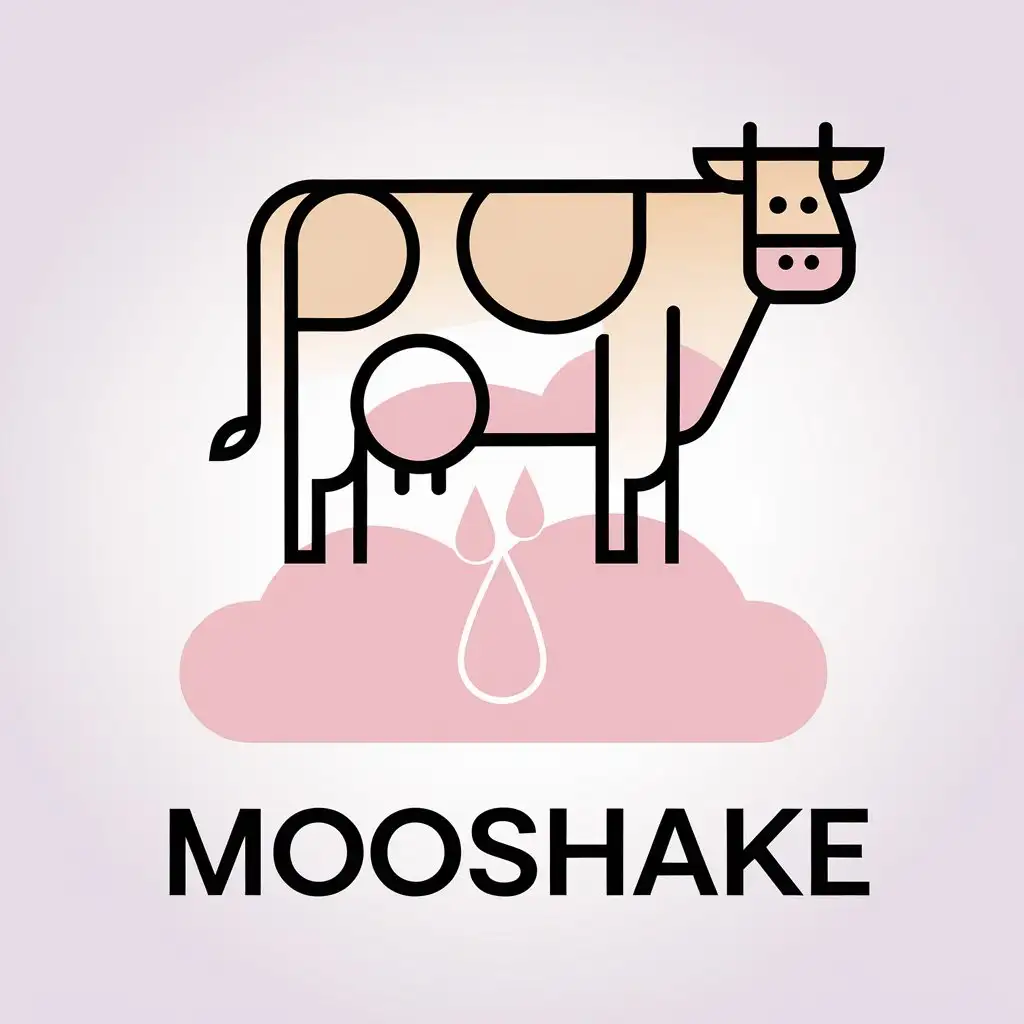 LOGO Design for MOOshake Minimalist Cow Symbol Pastel Colors and Milk Drops for Milkshake Brand