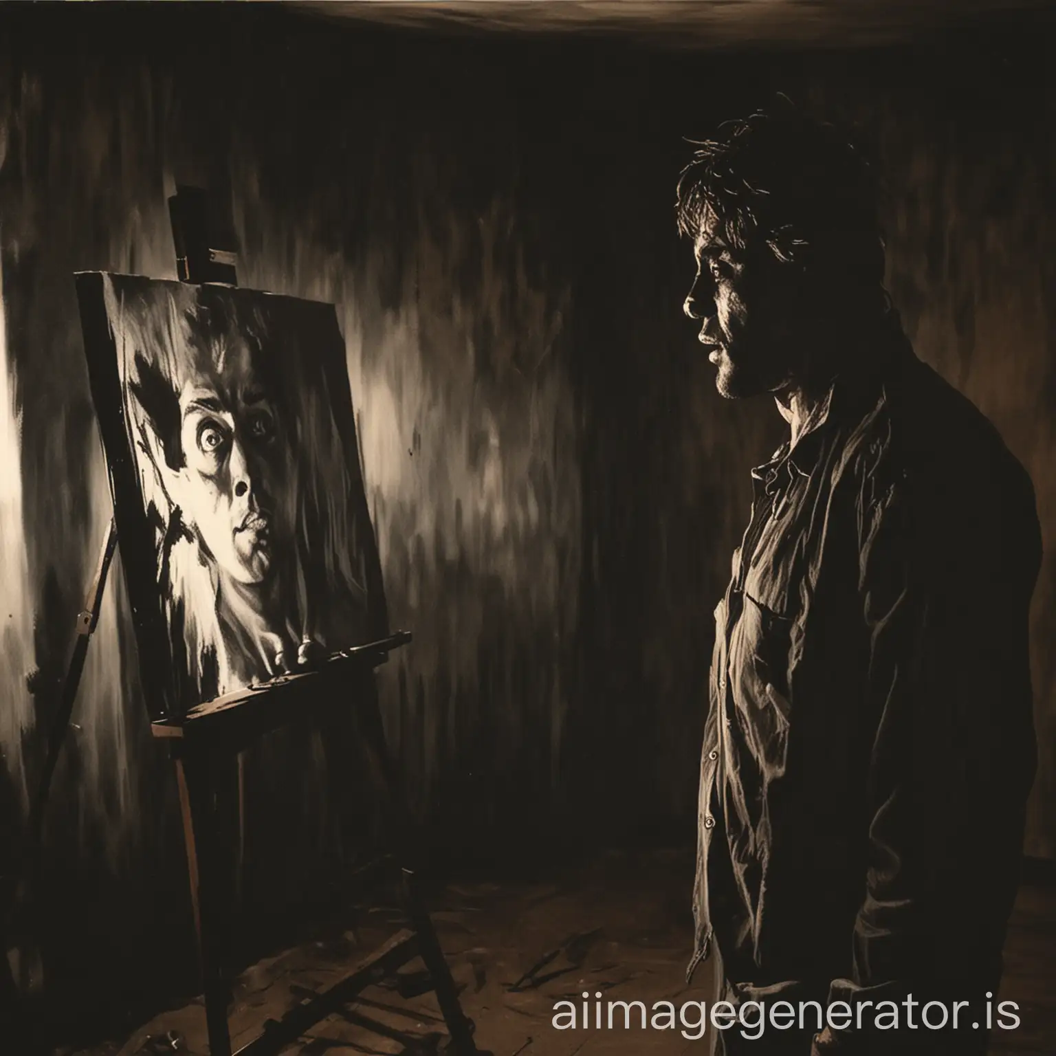 Man-Painting-in-Dark-Room-with-Shadow-Paintings