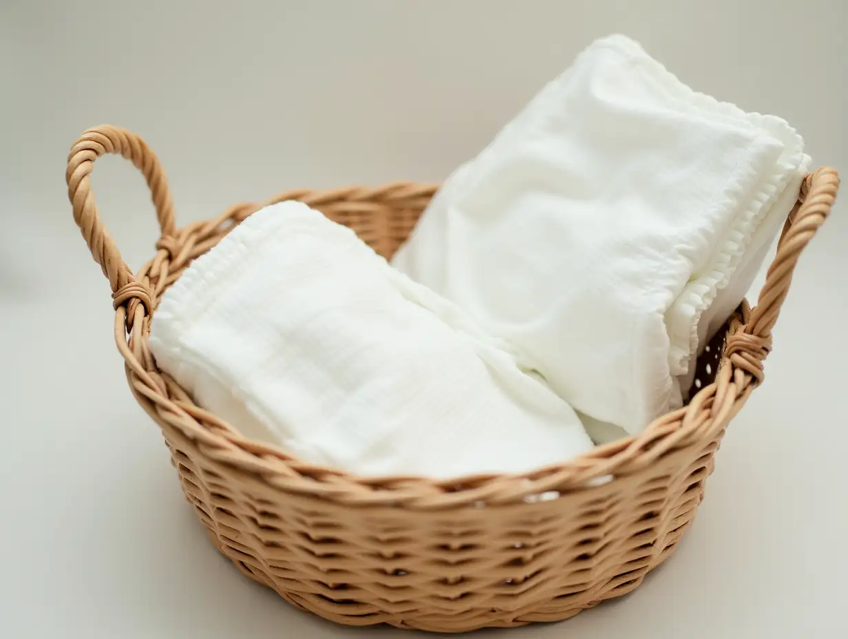 Basket with baby muslin diapers for a newborn