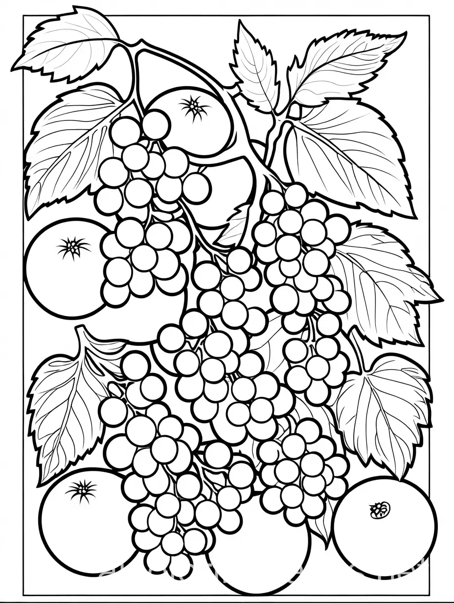 Coloring-Page-with-Oranges-and-Grapes-for-Kids