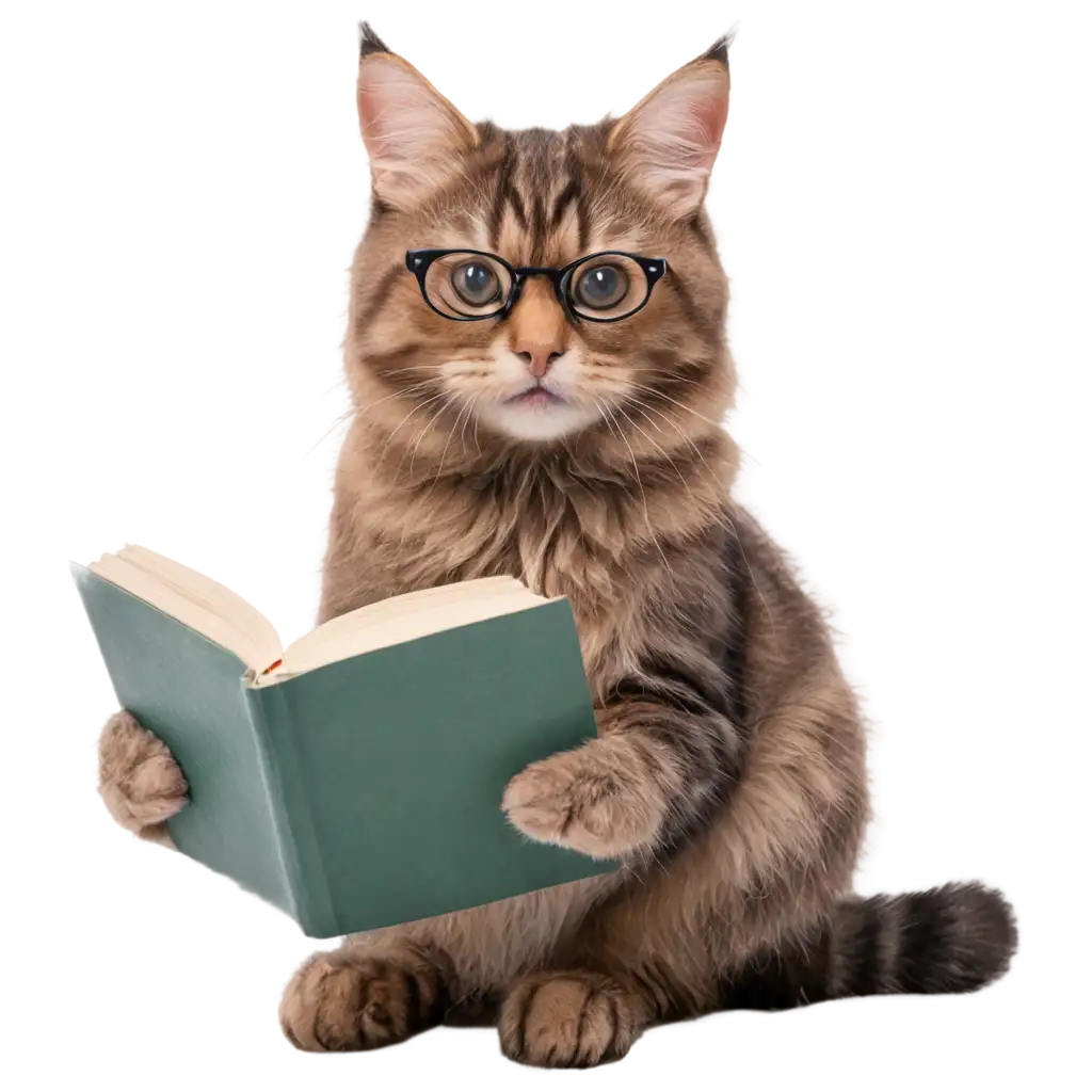 Cute-Cat-with-Glasses-Reading-a-Book-PNG-Adorable-Feline-Scholar-Image