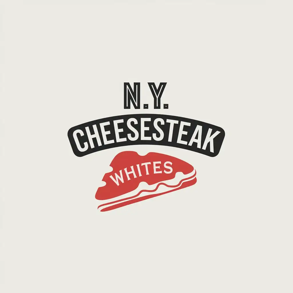 LOGO Design for NY Cheesesteak Red White Black Minimalist Design with Bold Typography