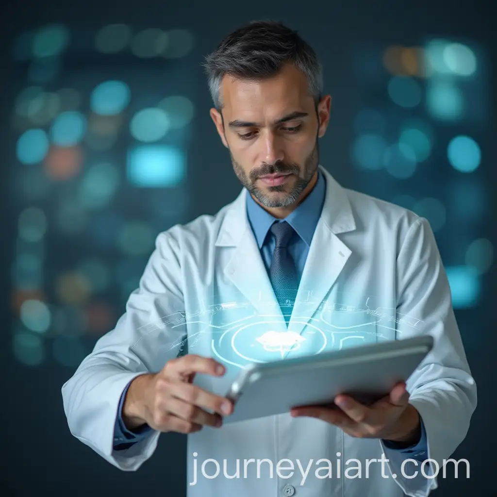 Young-Engineer-Scientist-with-Fantasy-Wrist-Computer-in-White-Coat