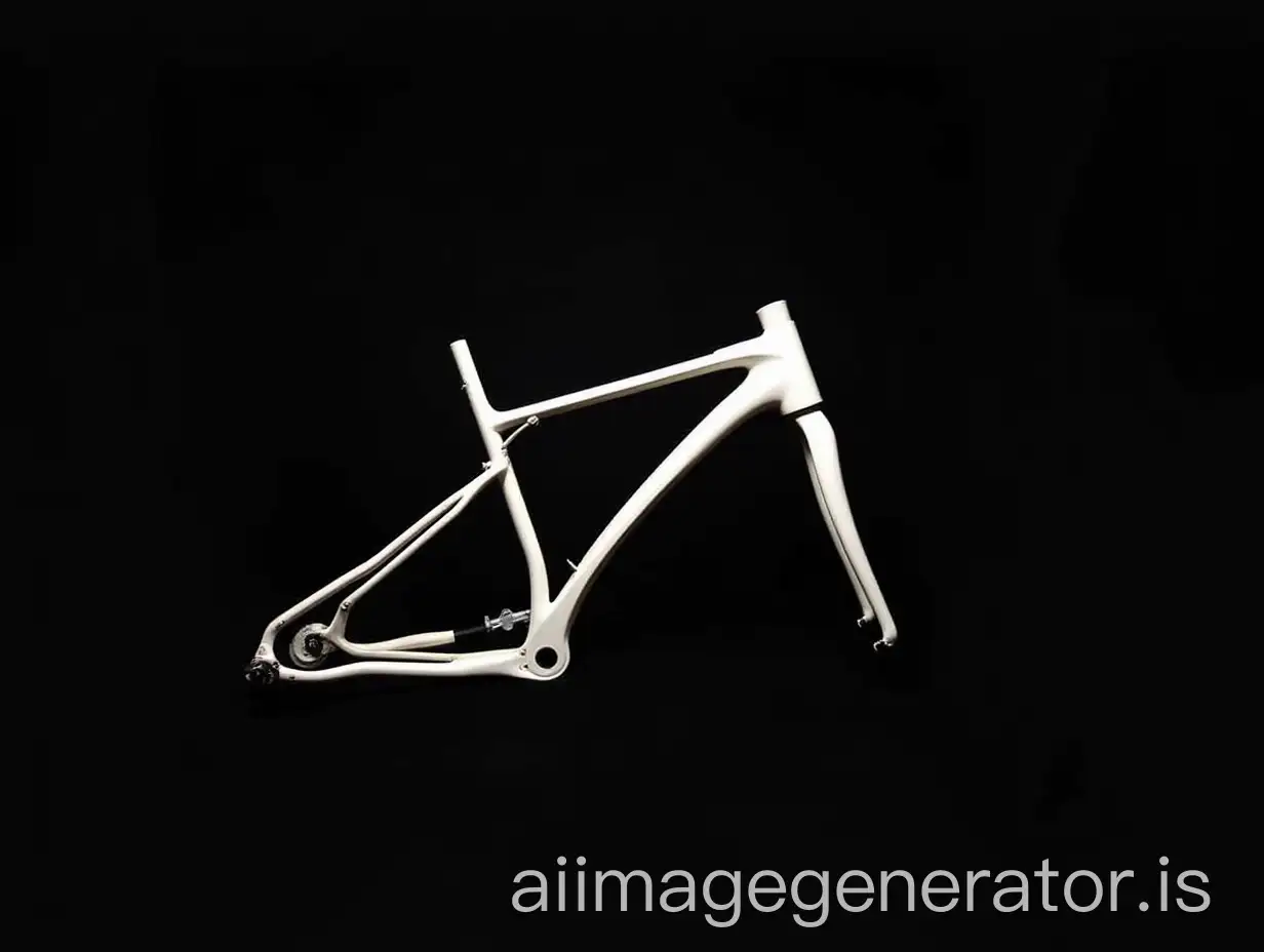 broken white bike frame no wheels black background