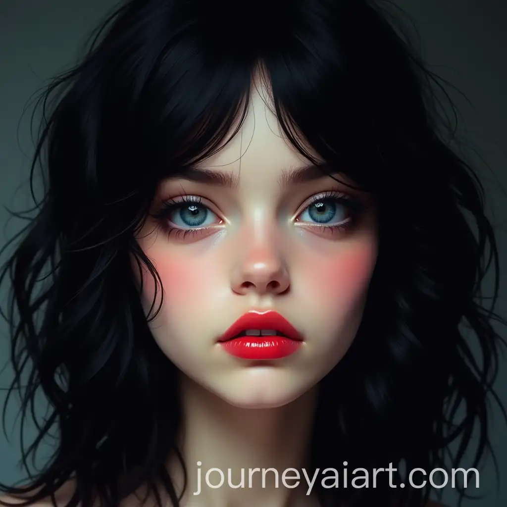 Portrait-of-a-Girl-with-Black-Hair-Blue-Eyes-and-Red-Lipstick