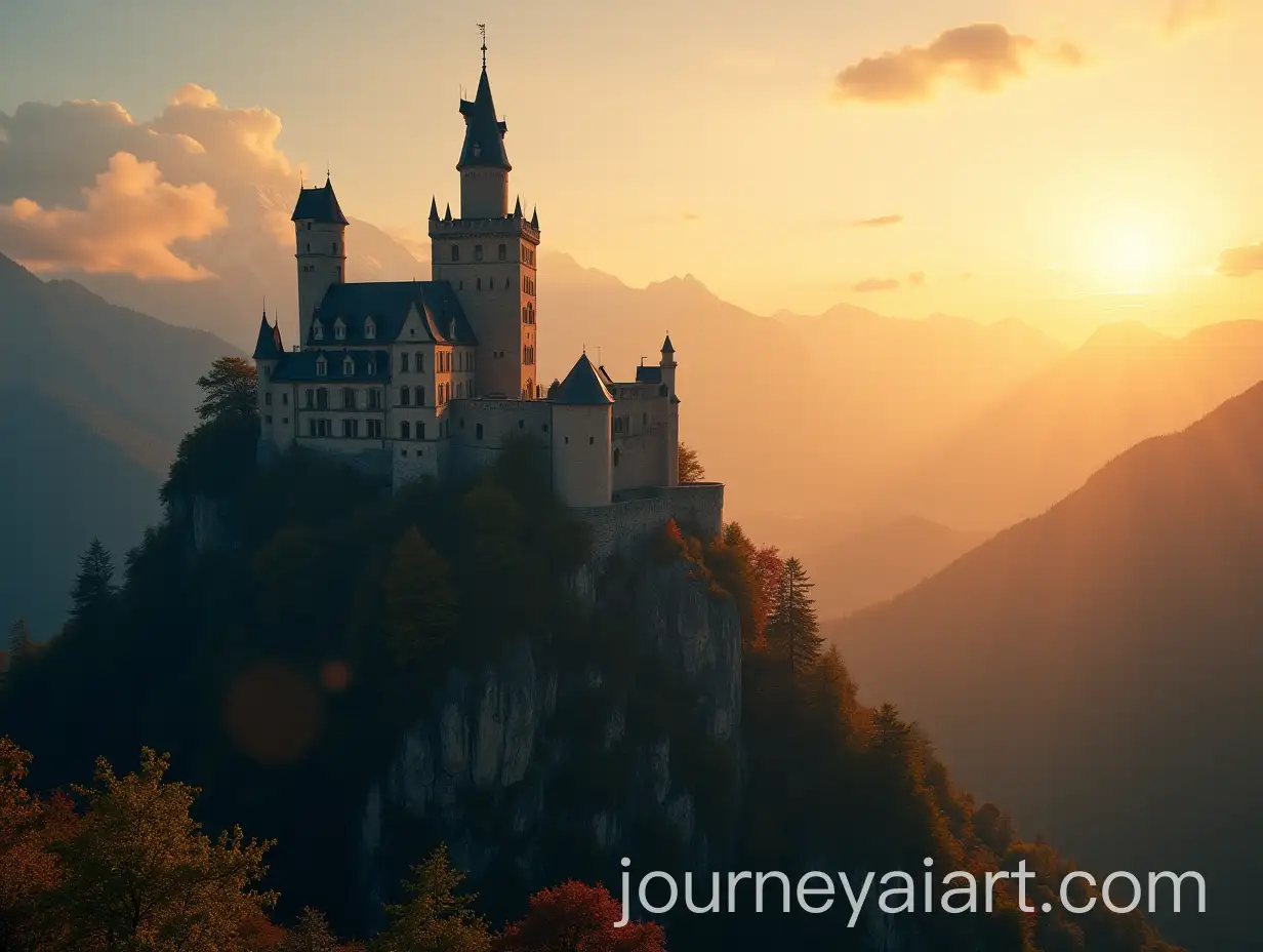 Ancient-Castle-on-a-Mountain-at-Golden-Hour-with-Cinematic-View