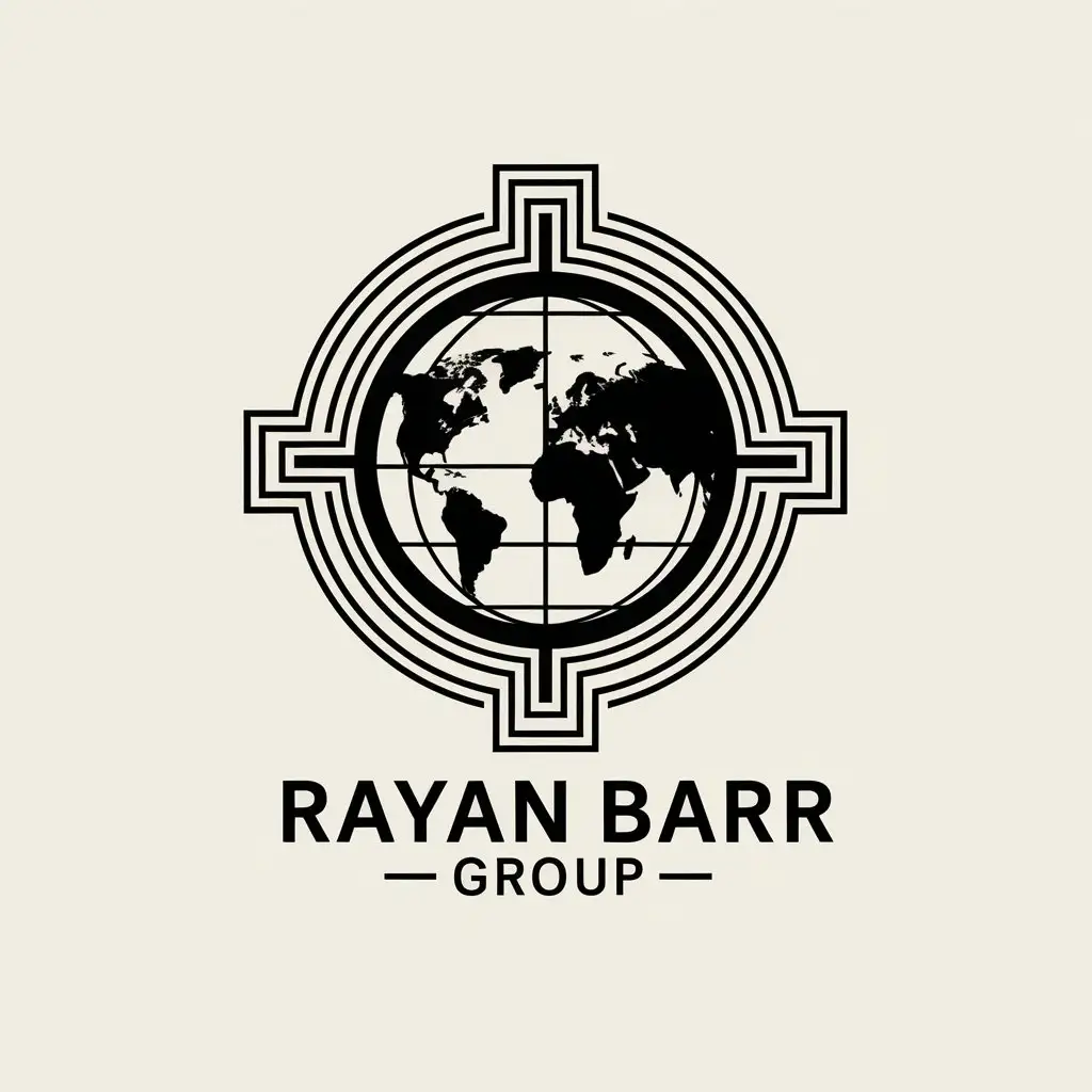 LOGO Design for RAYAN BARR GROUP Vector Globe and World Map Symbolism with a Clear Background