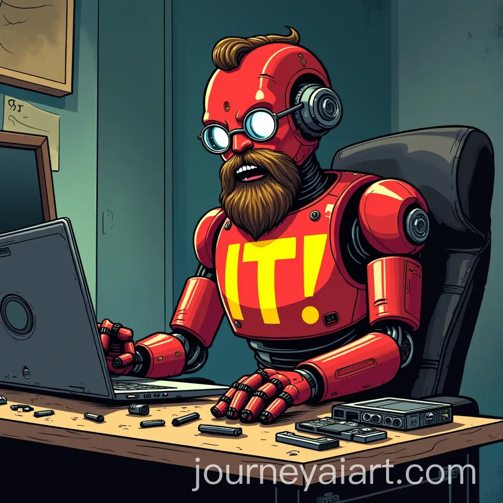 Determined-Robot-IT-Technician-Repairing-Laptop-in-Computer-Room