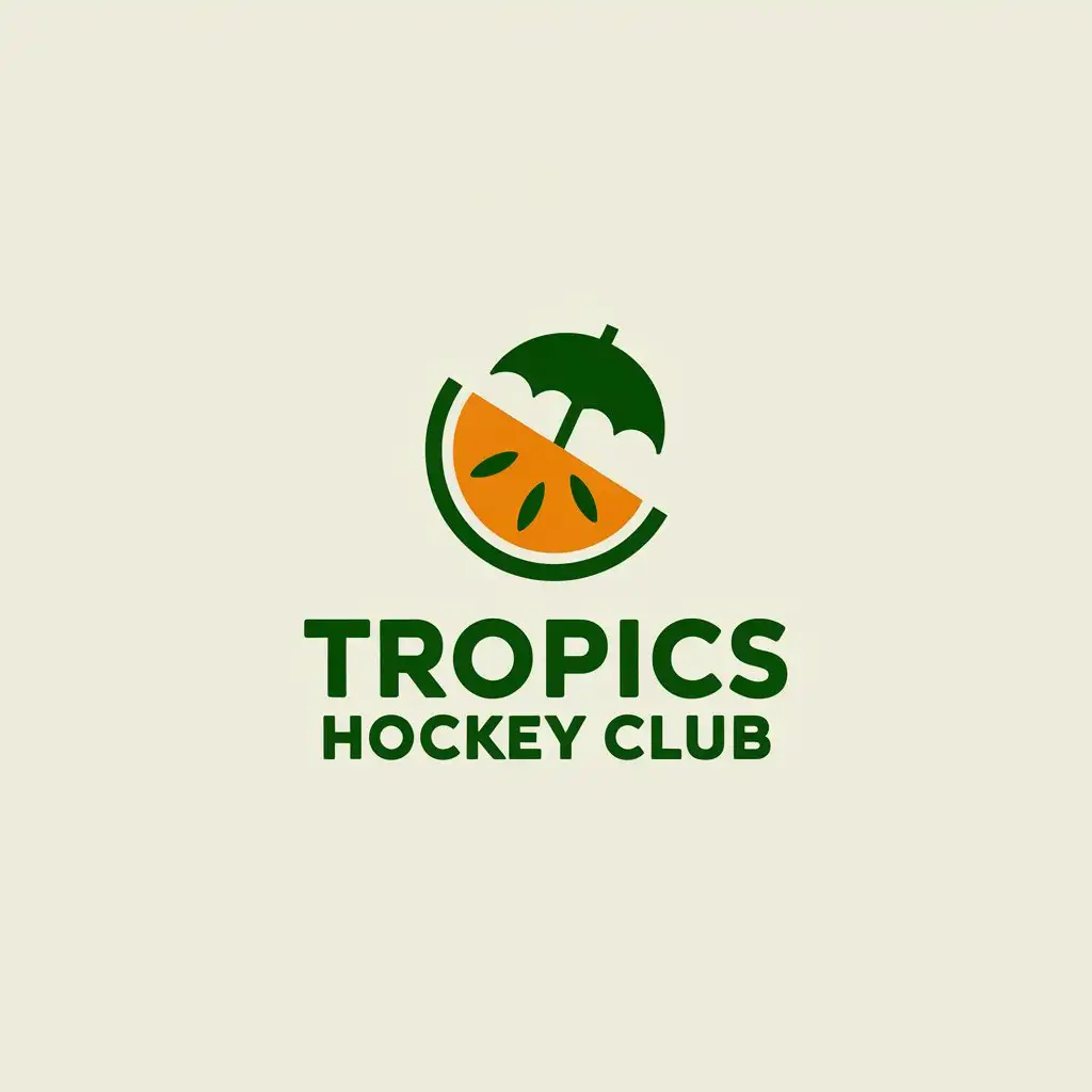 LOGO Design for Tropics Hockey Club Fruit Wedge in O with Umbrella on Clear Background