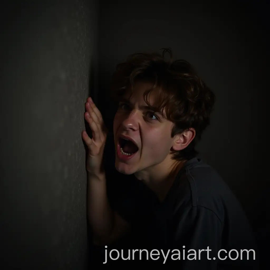 Young-Man-with-Frightening-Expression-Listening-in-Dark-Room